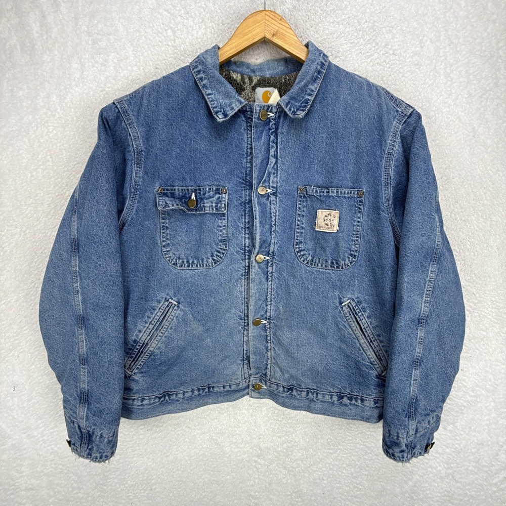 Carhartt Trucker Chore Jacket Aztec Pile Lined Mens Large JP1088 Darkstone Blue - Picture 2 of 16
